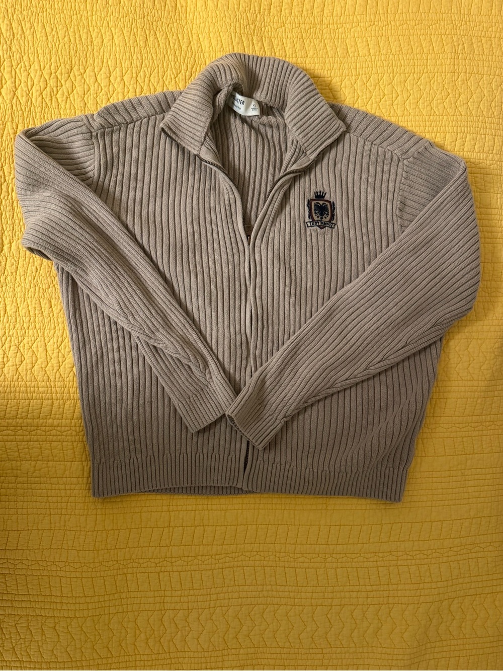 Hollister brown ribbed zip up sweater
